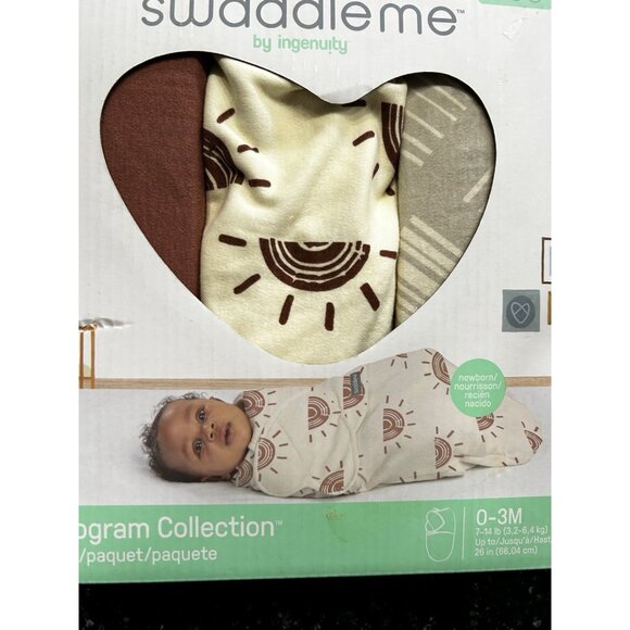 Swaddle Me, By Ingenuity, Monogram SwaddleMe, Stage 1, Size 0-3M, 3 Pk-New - Picture 1 of 6